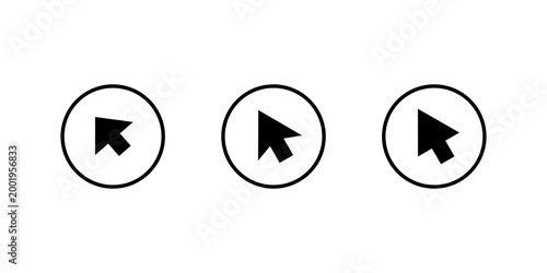 Mouse cursor icon set in circular outline. Pointer arrow symbol