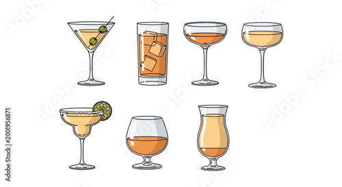 Vector collection of classic cocktails and alcoholic beverages
