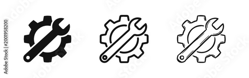 Wrench and Gear Service Icon Set - Maintenance and Technical Repair Concept