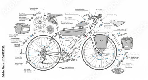 Detailed Bicycle Technical Diagram with Labels.