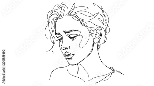 Sadness Portrait Drawing Abstract Minimalist Line Art Illustration Capturing Melancholy Expression