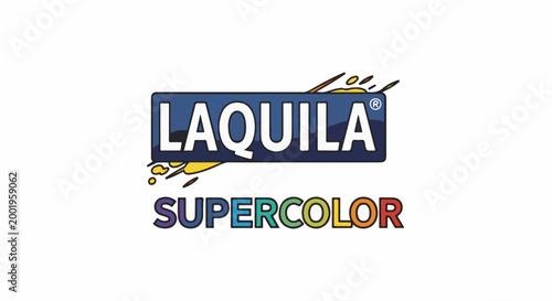 Vibrant graphic logo with 'LAQUILA' and 'SUPERCOLOR' text in bold font