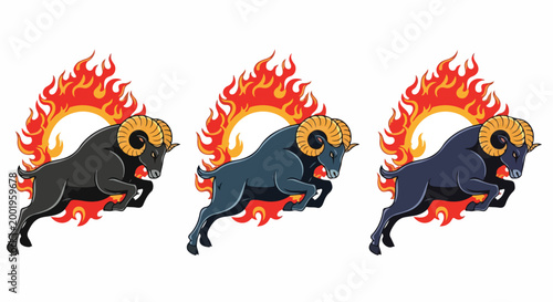 Fierce ram charging forward with intense energy in this dynamic vector graphic design art set collection