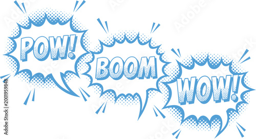 Comic book style 'boom' explosion with dynamic speech bubble effects