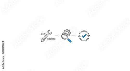 Three circular icons representing maintenance, inspection, and quality assurance processes.