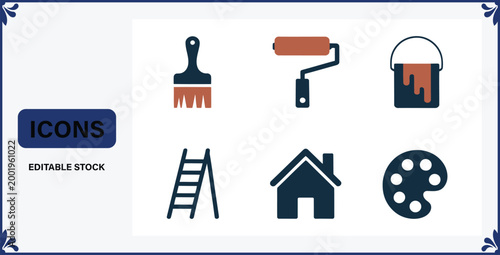 Bilde på lerret Editable stock icons for painting and decorating tools and symbols  house ladder