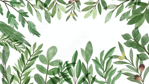 Wedding invitation Nature Inspired Botanical Frame Animation - Watercolor Garden Leaves Background