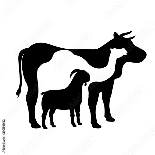 Livestock Animal Silhouettes of Cow Camel and Goat