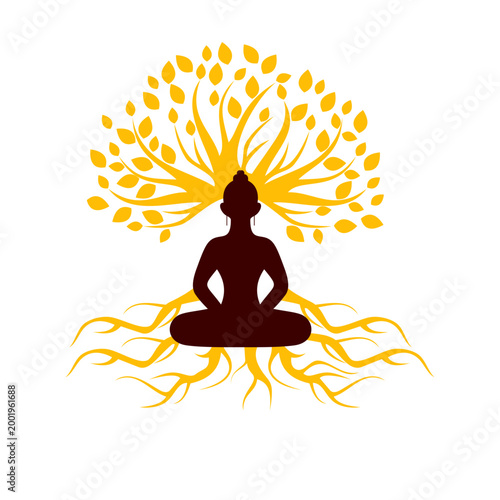 Buddha Meditating Under Golden Bodhi Tree