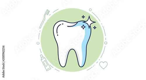 tooth illustration with dental hygiene elements high quality
