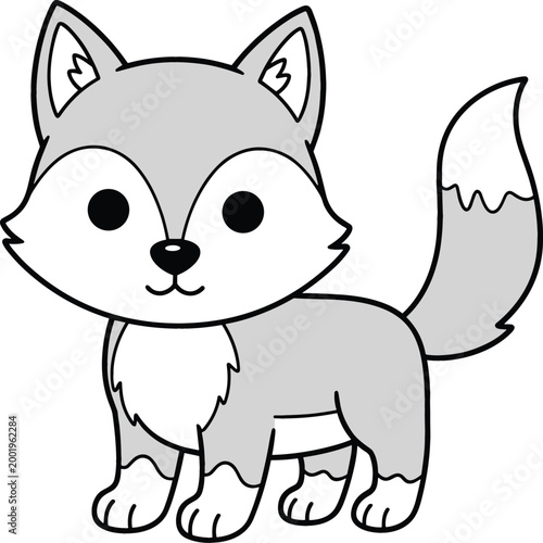 Cute cartoon fox character with simple clean line style, adorable woodland animal illustration for kids coloring pages, nursery design, and educational materials