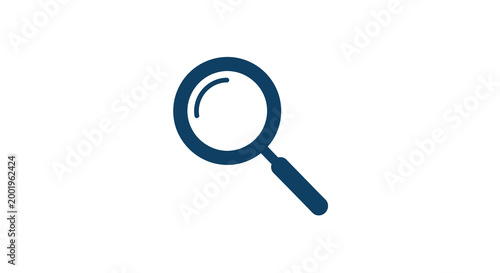 magnifying glass icon in navy blue on white background
