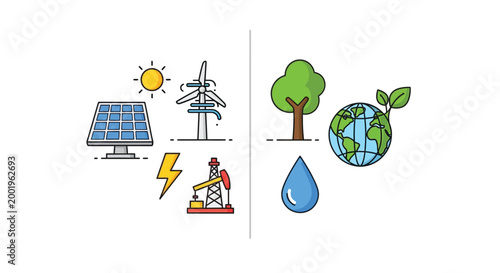 Foto environmental icons set with renewable energy symbols