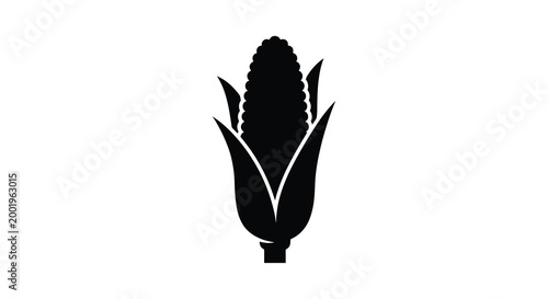Corn cob with husk leaves silhouette high quality