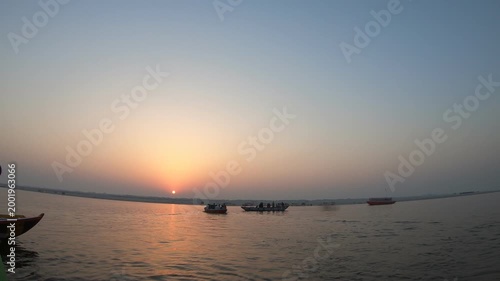 Sunrise over the Ganges river in Varanasi, India