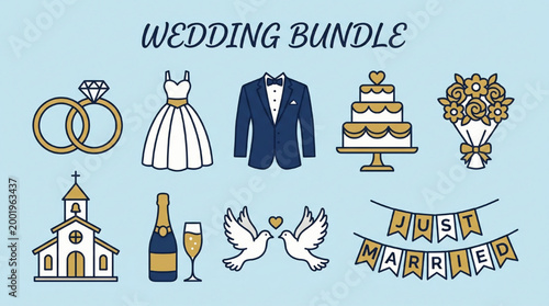 Wedding bundle collection with ceremony and marriage icons