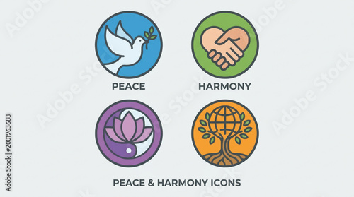 Set of peace and harmony icons in circle shapes