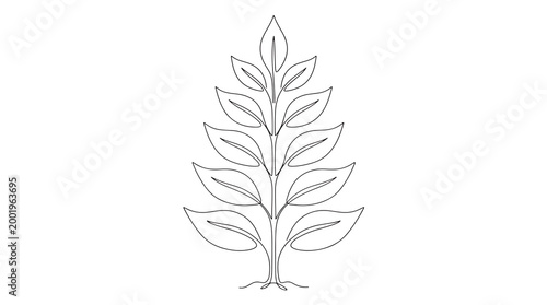 A simple line drawing of a stylized plant with multiple leaves, perfect for organic and natural themes