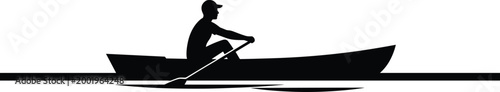 Rowing silhouette with athlete in boat on water isolated vector illustration for sport training and outdoor activity
