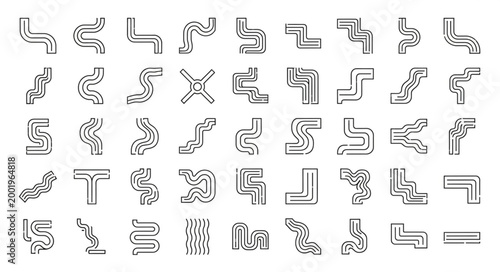 Collection of abstract line art maze patterns and pathways.