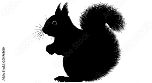 Silhouette of a Wild Black Squirrel Sitting on Isolated White Background
