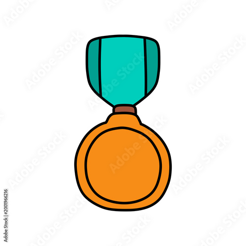 Cute Awards Trophies Ribbons Medal, Gold, Silver, Bronze Hand Drawn Clipart