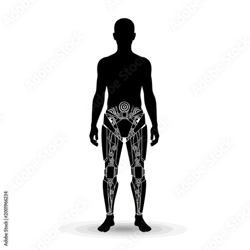 Robotic leg, cyborg lower body, mechanical limbs, futuristic design