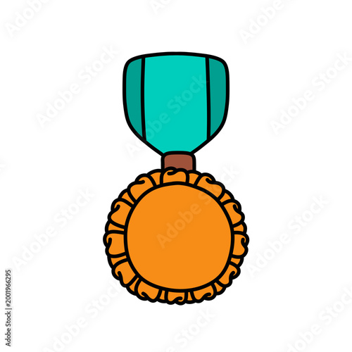 Cute Awards Trophies Ribbons Medal, Gold, Silver, Bronze Hand Drawn Clipart
