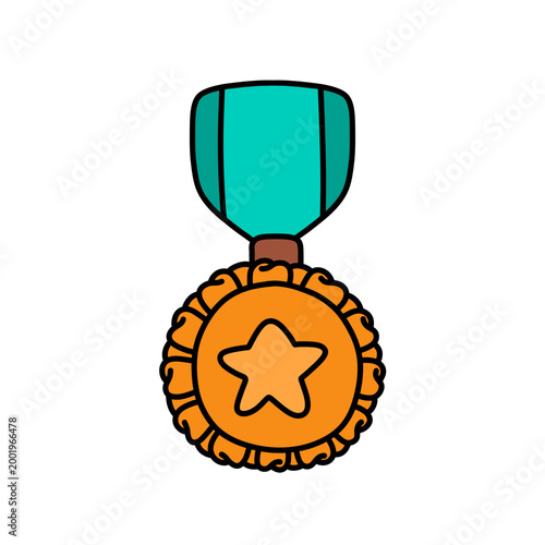 Cute Awards Trophies Ribbons Medal, Gold, Silver, Bronze Hand Drawn Clipart
