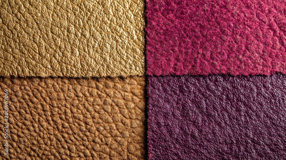 Fototapeta premium Four distinct textures of colorful leather are arranged in a grid pattern.