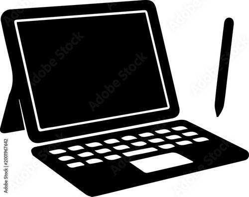 Tablet Laptop Hybrid with Stylus and Keyboard Illustration