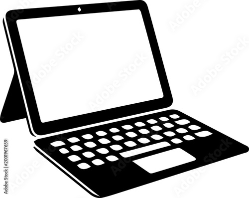 Tablet Laptop Hybrid with Stylus and Keyboard Illustration