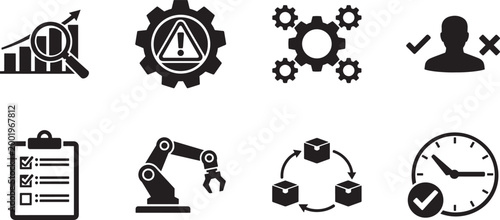Operations management icon set vector eps file for workflow planning business process efficiency system