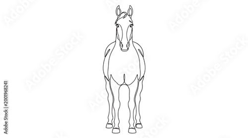 Front view of a majestic horse in a simple outline drawing, 86
