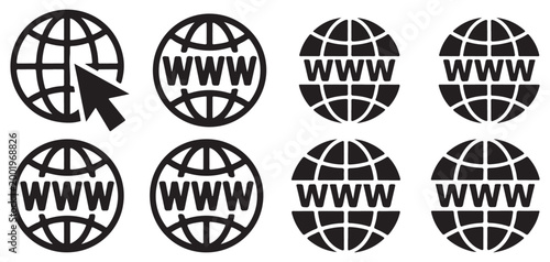 World Wide Web WWW internet icon set with reflection vector illustration eps 10