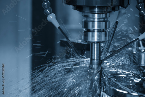 Heavy-duty CNC milling rough cutting process using an indexable tool with oil coolant system.