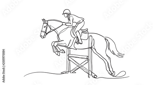 Equestrian Show Jumping Horse and Rider Line Art Illustration