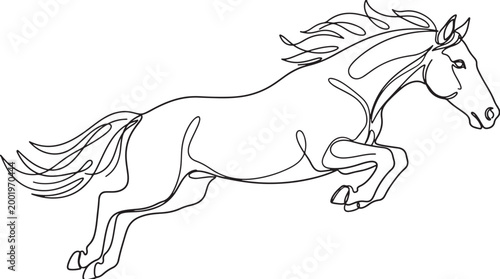 Elegant and Dynamic Jumping Horse in Continuous Line Art Illustration, a Powerful Minimalist Vector Drawing