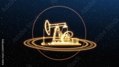 Golden Oil Pumpjack Icon on Starry Background