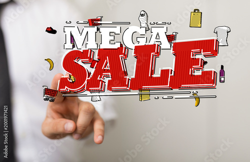 Hand touching MEGA SALE mes...