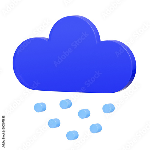 3D weather icon featuring blue cloud with falling snow particles. Perfect for weather apps, winter forecasts, climate and seasonal concepts