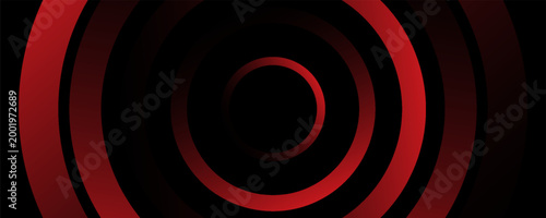3D red black dynamic techno background on dark space. Tech banner with rotating circles style decoration. Modern graphic design element. Motion lines concept