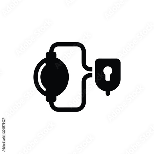 Black and white icon depicting an iv drip bag with a lock