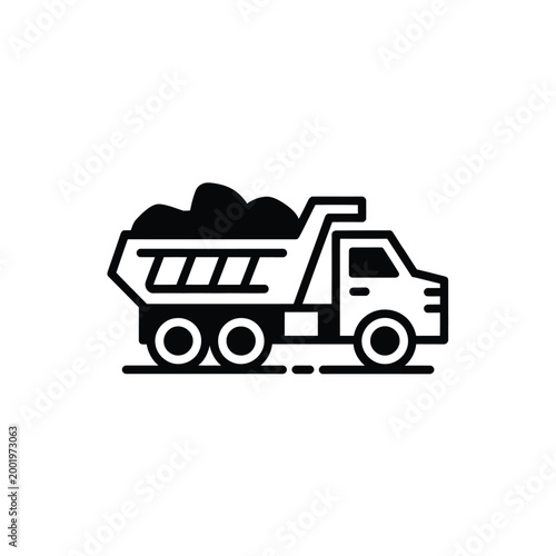 Simple black and white line drawing of a loaded dump truck