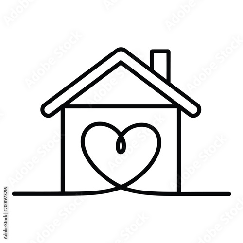 Simple line drawing of a house with a heart inside