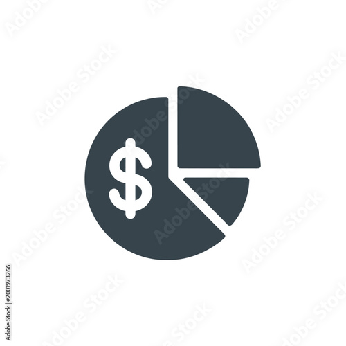 Financial chart displaying a pie graph with a dollar sign icon