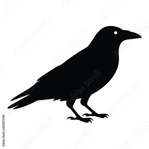 Silhouette of a raven perched in a static pose facing right