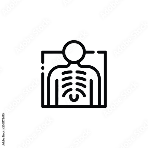 Simple line drawing of a human skeleton inside a rectangular frame