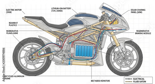 Detailed illustration of a modern sport motorcycle with labels.