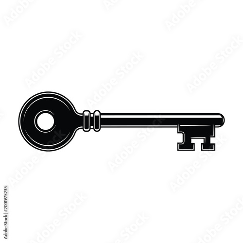 Large old skeleton key with circular bow and teeth on right